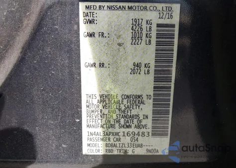 2017 Nissan Altima 2.5 Sv from USA, damaged, VIN 1N4AL3APXHC169483